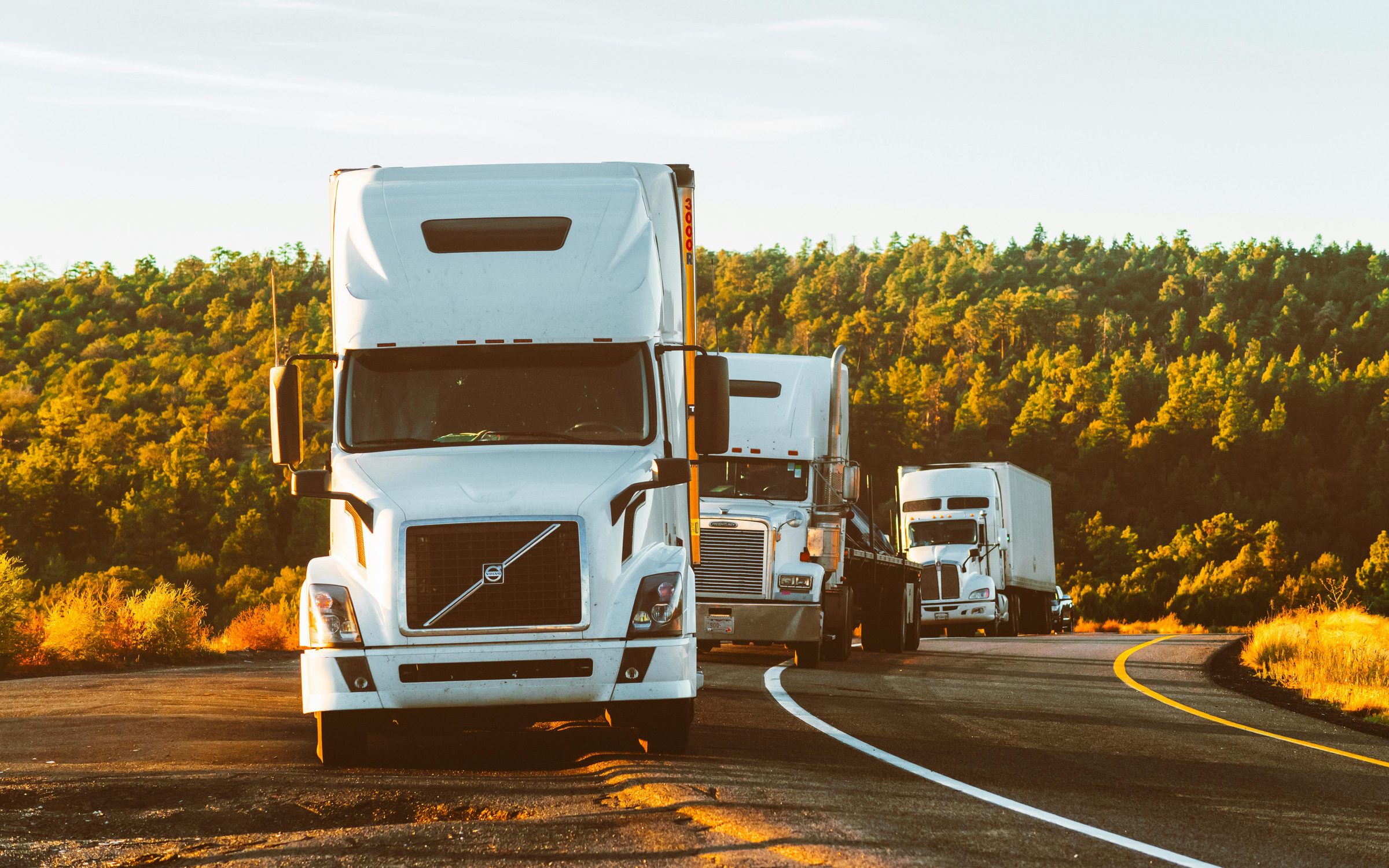 Freight trucks lined up at a distribution terminal